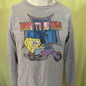 SpongeBob SquarePants Born to Be Wild Men's Long Sleeve Gray Shirt Small